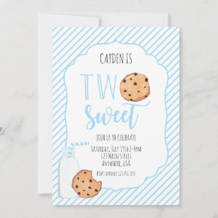 Invitación Dos dulces leche y galletas niño azul cumpleaños 2