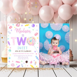 Invitación DOS Dulces Lollipop Candy Segundo Cumpleaños