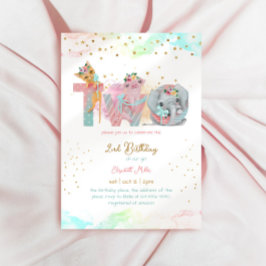 Invitación Dos dulces niñas azules rosadas Segundo cumpleaños