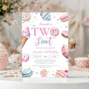 Invitación Dos dulces pasteles rosados Donut Candy segundo cu