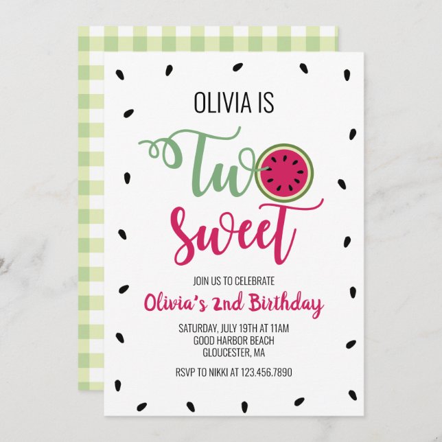 Invitación Dos dulces sandías segundo cumpleaños (Anverso / Reverso)