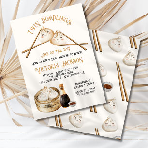 Invitación Dos Dumplings Dobles Suma Sexo Neutral Baby Shower