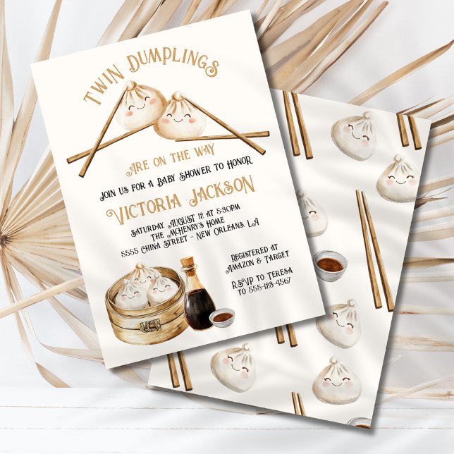 Invitación Dos Dumplings Dobles Suma Sexo Neutral Baby Shower (Subido por el creador)