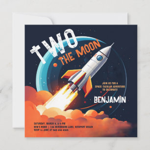Invitación Dos el cohete espacial lunar planea niño segundo c