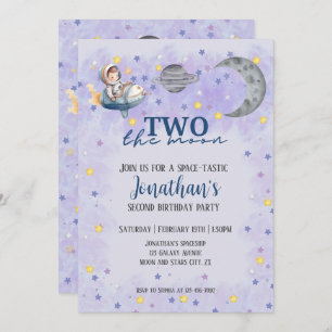Invitación Dos el cohete espacial Moon Boy Segundo Cumpleaños