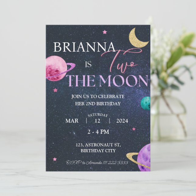 Invitación Dos el cumpleaños de la segunda galaxia del Chica  (Anverso de pie)