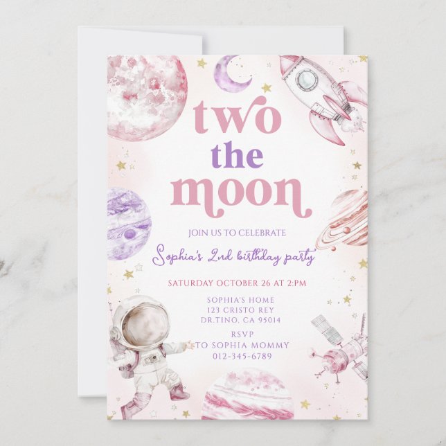 Invitación Dos el cumpleaños del Chica de la Luna (Anverso)