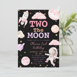 Invitación Dos el espacio de la luna Chica segundo cumpleaños