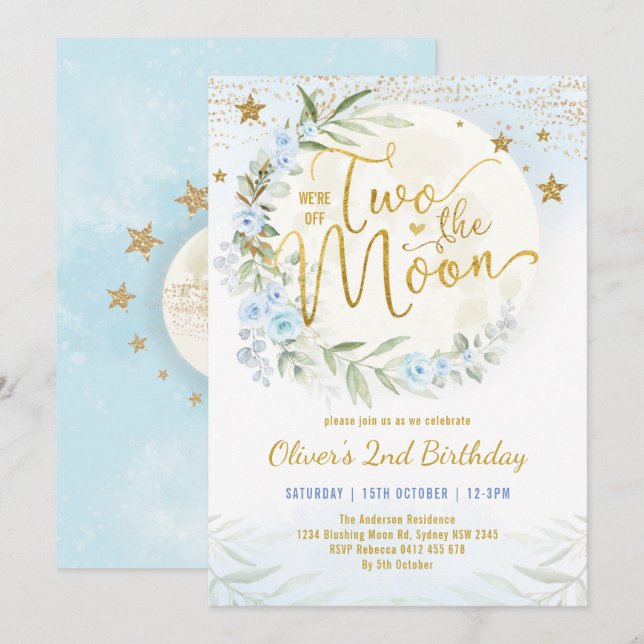 Invitación Dos el niño de segundo cumpleaños de la floral dor (Anverso / Reverso)