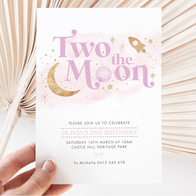 Invitación Dos El Segundo Chica De Cumpleaños De La Luna, Oro (Subido por el creador)