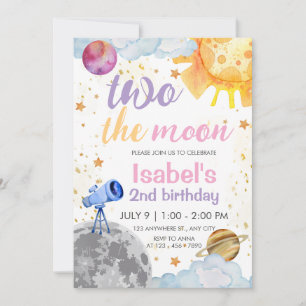 Invitación Dos el tema del espacio de cumpleaños número 2 de