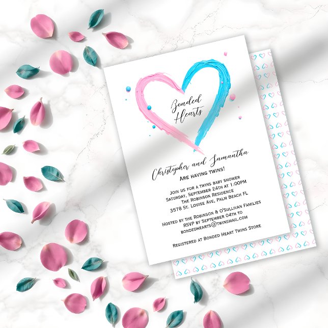 Invitación Dos elegantes gemelos azules rosados Baby Shower (Subido por el creador)