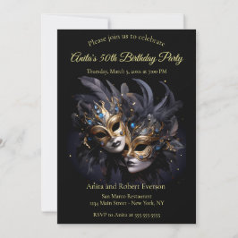 Invitación Dos Elegantes Máscaras Venecianas Carnaval de Mard