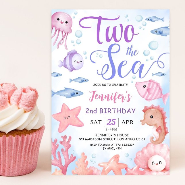 Invitación ¡DOS En El Mar! 2.ª Nacida Niña Cute Océano (Subido por el creador)
