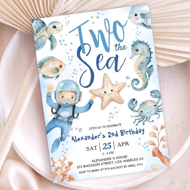 Invitación ¡Dos En El Mar! 2.º Nacimiento Cute Océano Azul (Subido por el creador)