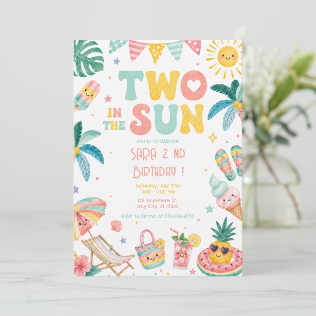 Invitación Dos en el Sol Tropical Cumpleaños 2 (Anverso de pie)