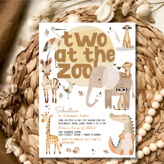 Invitación Dos en el zoo safari animales niños fiesta de cump