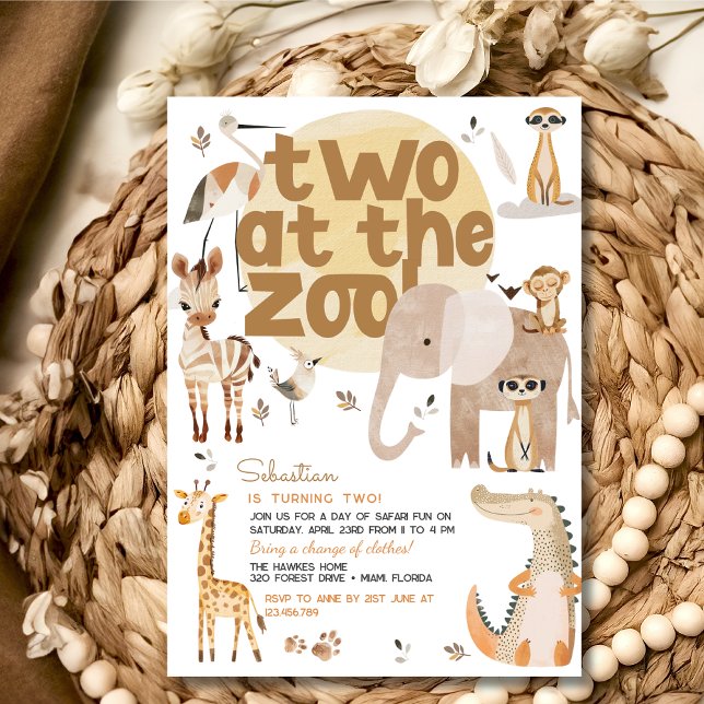 Invitación Dos en el zoo safari animales niños fiesta de cump (Subido por el creador)