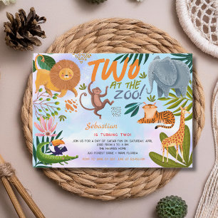 Invitación Dos en el zoo safari animales niños fiesta de cump