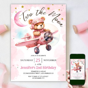 Invitación DOS en la luna 2.º Chica de cumpleaños Rosa