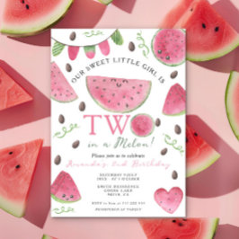 Invitación Dos en un Melón Cute de Melón Chica segundo cumple