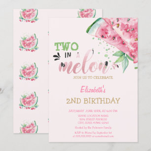 Invitación Dos En Un Melón Sandías Rosa Cumpleaños 2