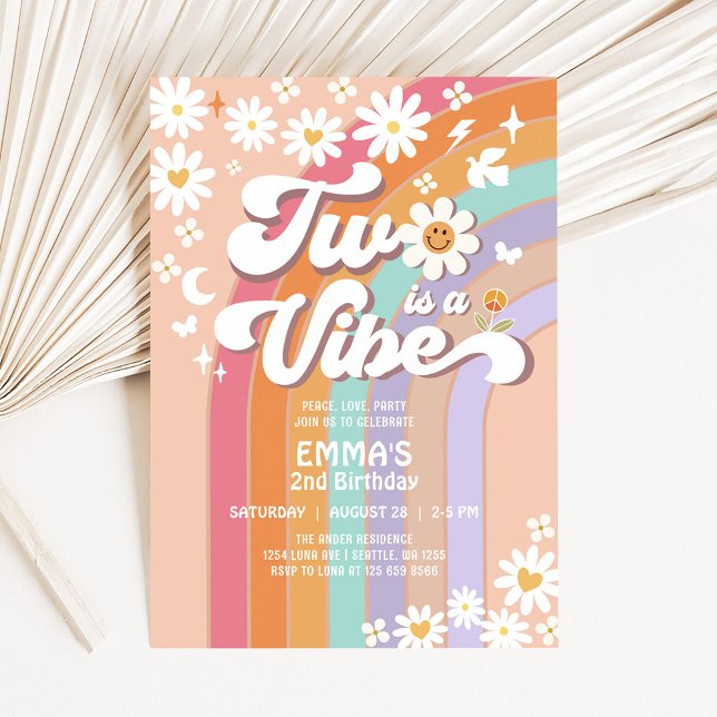 Invitación Dos es una Vibra 2do Cumpleaños Groovy Arcoíris (Subido por el creador)