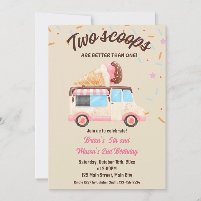 Invitación Dos Escuelas Son Mejor Que Una Fiesta De Cumpleaño (Anverso)