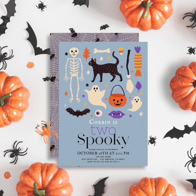 Invitación Dos espantosos motivos de Halloween azul segundo c (Subido por el creador)