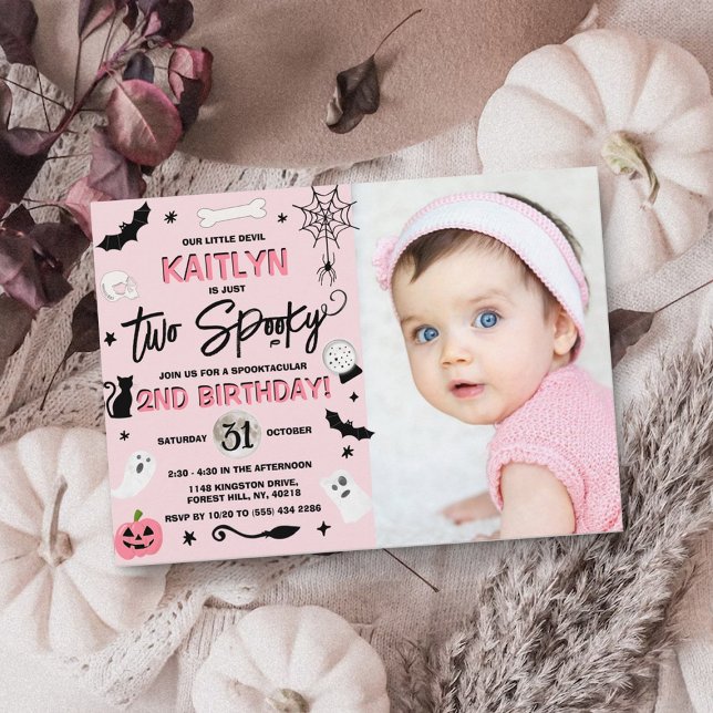 Invitación ¡Dos Espeluznantes! Chicas Halloween 2º cumpleaños (Subido por el creador)