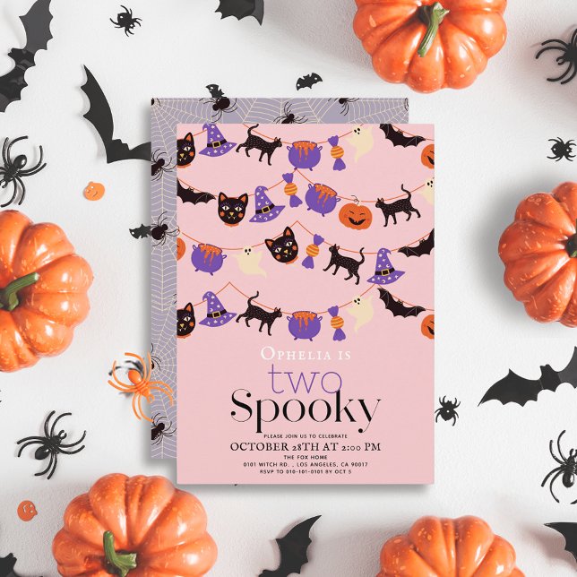 Invitación Dos espeluznantes cumpleaños rosado de Halloween (Subido por el creador)