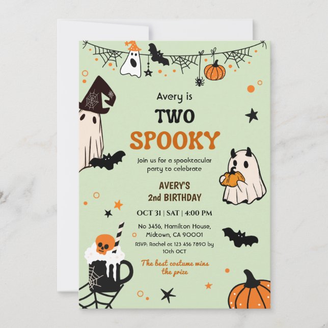 Invitación Dos espeluznantes fantasmas de cumpleaños de Hallo (Anverso)
