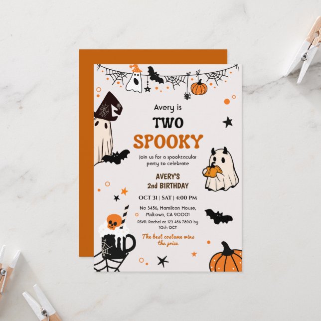 Invitación Dos espeluznantes fantasmas de cumpleaños de Hallo (Anverso/Reverso In Situ)