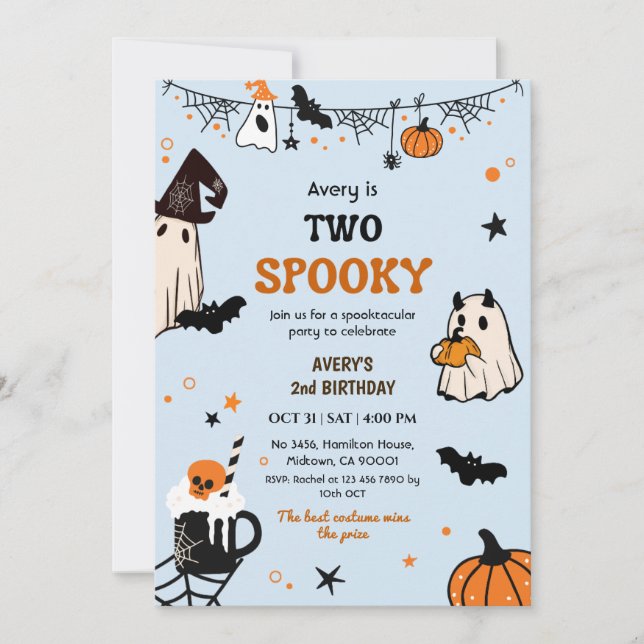 Invitación Dos espeluznantes fantasmas de cumpleaños de Hallo (Anverso)