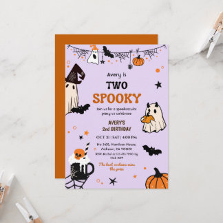 Invitación Dos espeluznantes fantasmas de cumpleaños de Hallo