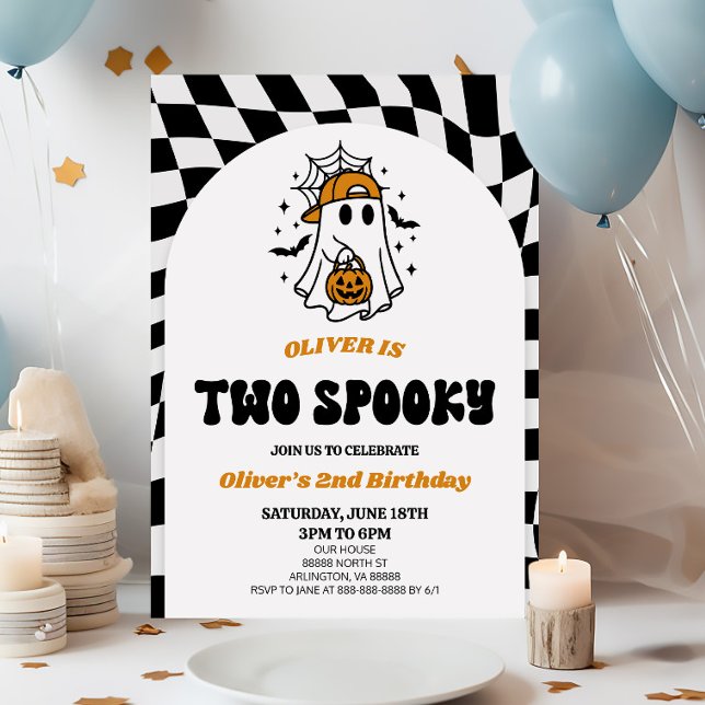 Invitación Dos espeluznantes fiesta de cumpleaños retro de Ha (Subido por el creador)