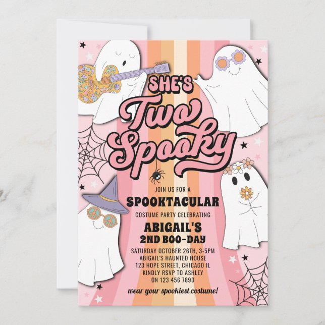 Invitación Dos espeluznantes Groovy Halloween segundo Fiesta  (Anverso)