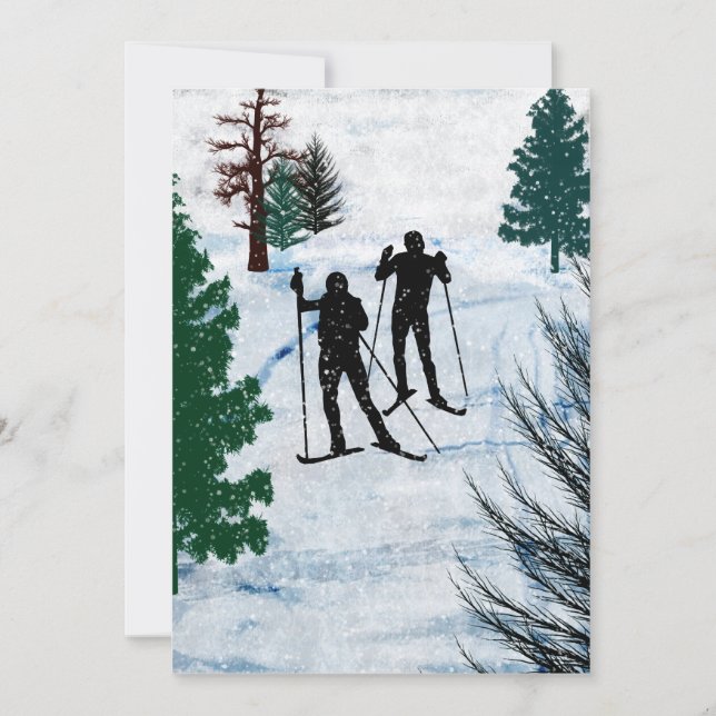 Invitación Dos esquiadores del campo a través (Anverso)