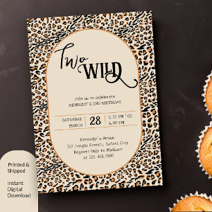 Invitación Dos Estampado de Leopardo Salvaje Neutral Cumpleañ
