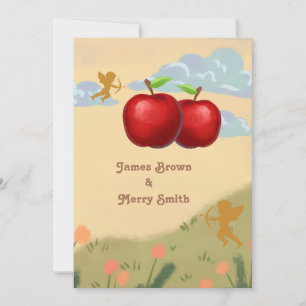 Invitación Dos exquisitas manzanas rojas en el Boda del amor