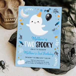 Invitación Dos Fantasma Azul Fantasma Halloween Cumpleaños
