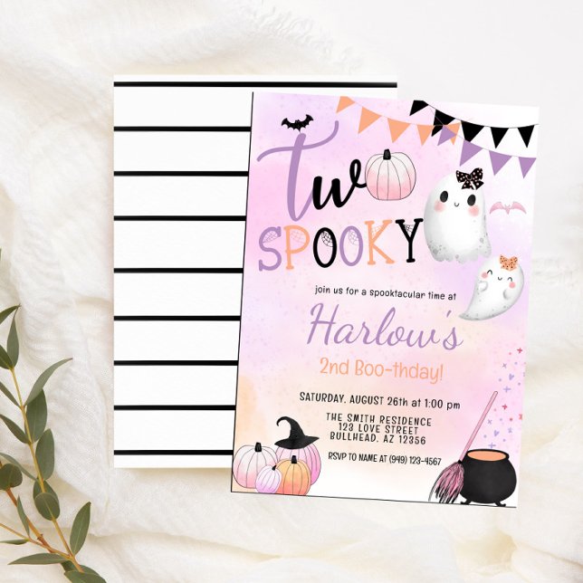 Invitación Dos Fantasma Pastel Rosa Halloween Cumpleaños (Subido por el creador)