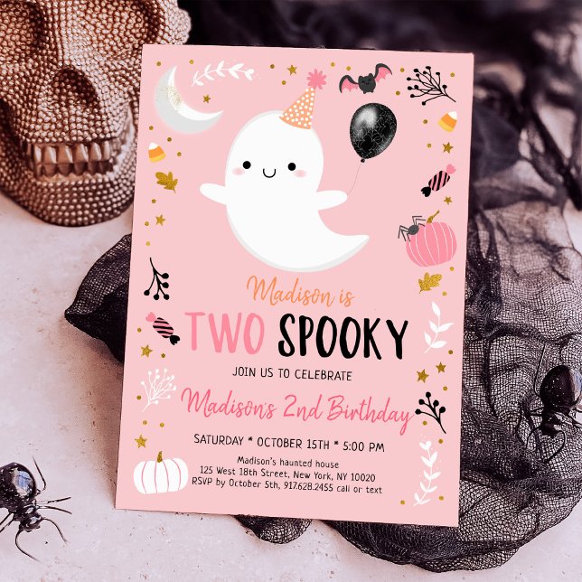 Invitación Dos Fantasma Rosa Espectacular Halloween Cumpleaño (Subido por el creador)