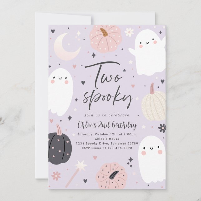 Invitación Dos Fantasmas Boho Halloween Fantasma Segundo Fies (Anverso)