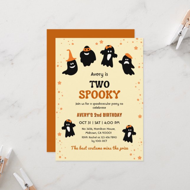 Invitación Dos fantasmas divertidos de Halloween cumpleaños e (Anverso/Reverso In Situ)