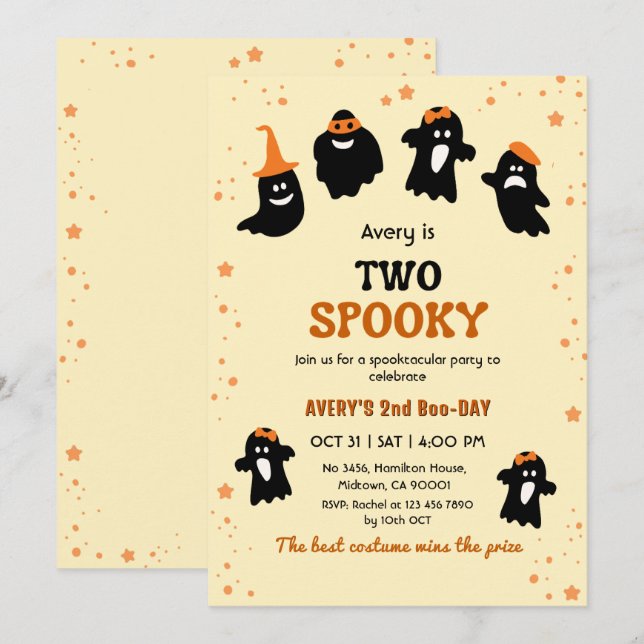 Invitación Dos fantasmas divertidos de Halloween cumpleaños e (Anverso / Reverso)