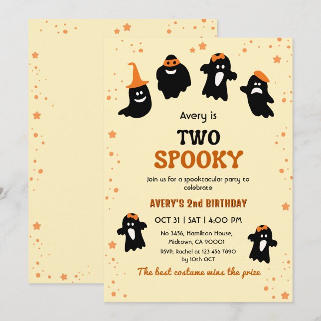 Invitación Dos fantasmas divertidos de Halloween cumpleaños e (Anverso / Reverso)
