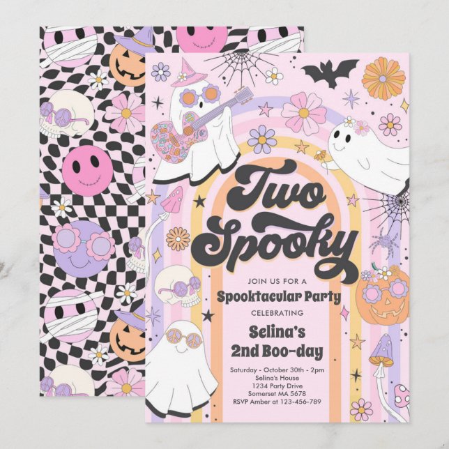 Invitación Dos Fantasmas Fantasma De Halloween Groovy Segundo (Anverso / Reverso)