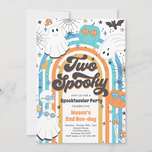 Invitación Dos Fantasmas Fantasma De Halloween Groovy Segundo (Anverso)