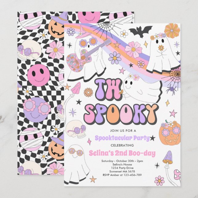 Invitación Dos Fantasmas Fantasma De Halloween Groovy Segundo (Anverso / Reverso)